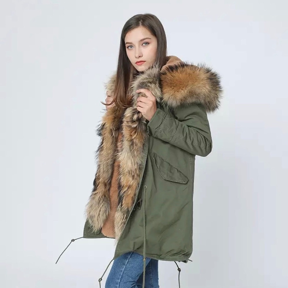 100%AUTHENTIC RACCON FUR PARKA JACKET